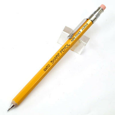 The Ohto pencil has a wooden body, is yellow just like your number 2 pencil, and comes with a replaceable eraser on top (sold separately.)