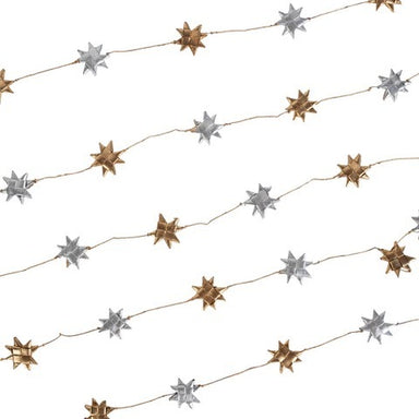 Handmade Palm Leaf Star Garland With Gold and Silver Metallic Finish Stars