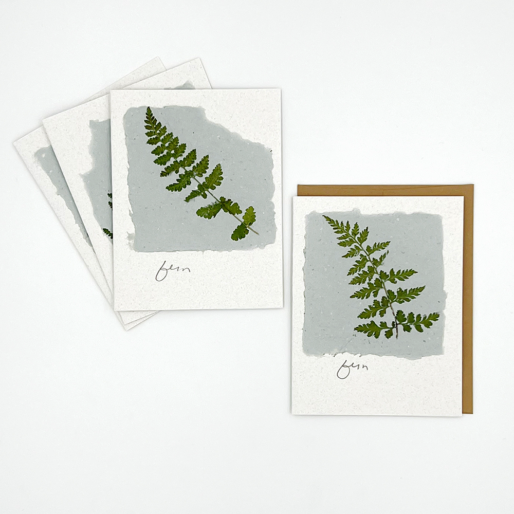 Black Eyed Suzie Designs Pack of Four Cards and Envelopes- Fern Leaves