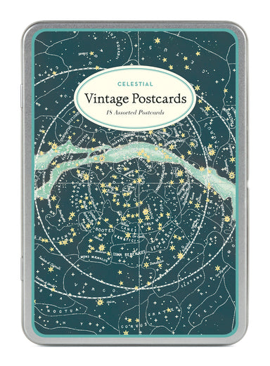 Celestial Vintage Postcards by Cavallini & Co. measure approximately 3 7/8 by 5 3/4 inches and are perfect for everyday correspondence.