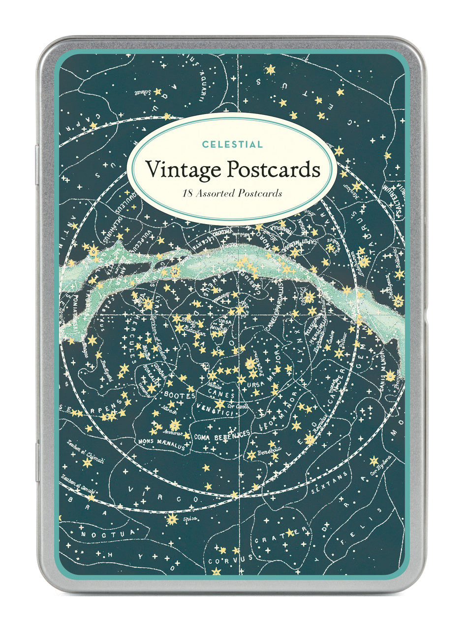 Celestial Vintage Postcards by Cavallini & Co. measure approximately 3 7/8 by 5 3/4 inches and are perfect for everyday correspondence.