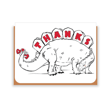 Two Hands Made- Stegosaurus Thank You- single greeting card is blank inside, ready for your own special message. 