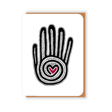 Two Hands Made- Mano y Corazon greeting card is blank inside, ready for your own special message.