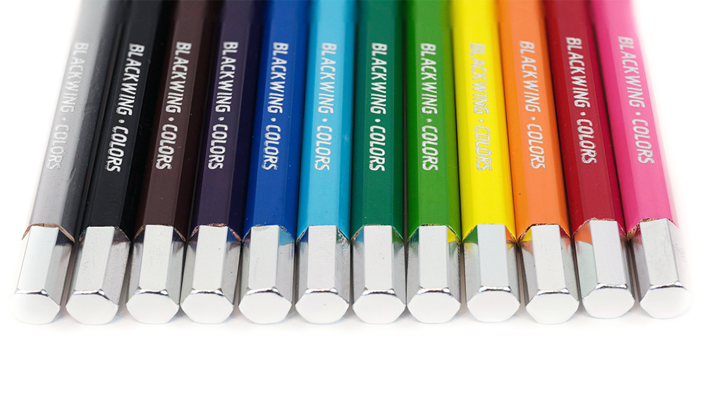 Each of the colored pencils feature a silver imprint and silver caps. 