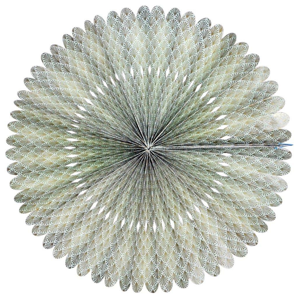 The Decorative Scallop Handmade Lokta Rosette features sage paper printed with a lined scalloped design. 