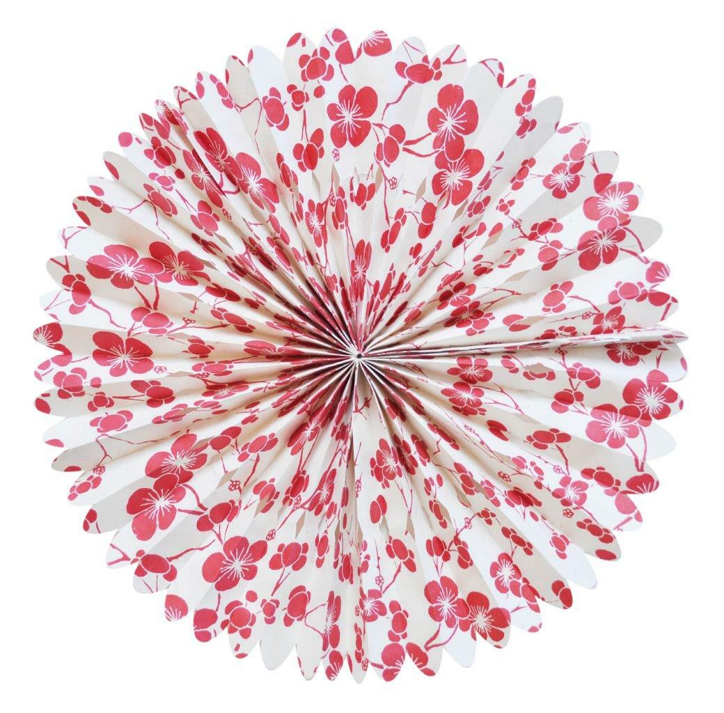 The Red and Cream Blossom Rosette is made by hand in Nepal. Features sustainable Lokta paper. 