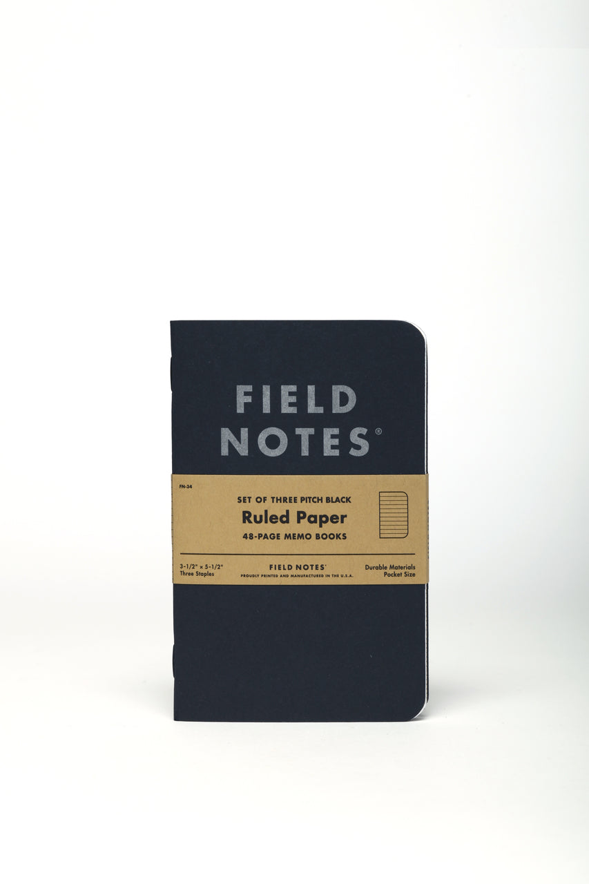 Field Notes Pitch Black Ruled 3-Pack- 3x5- NEW! is variation on the old Pitch Black notebooks. 