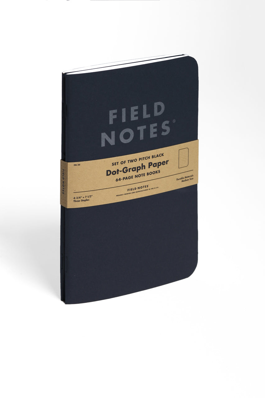 The Field Notes Pitch Black Dot Grid 5x7 comes in a package of two. 