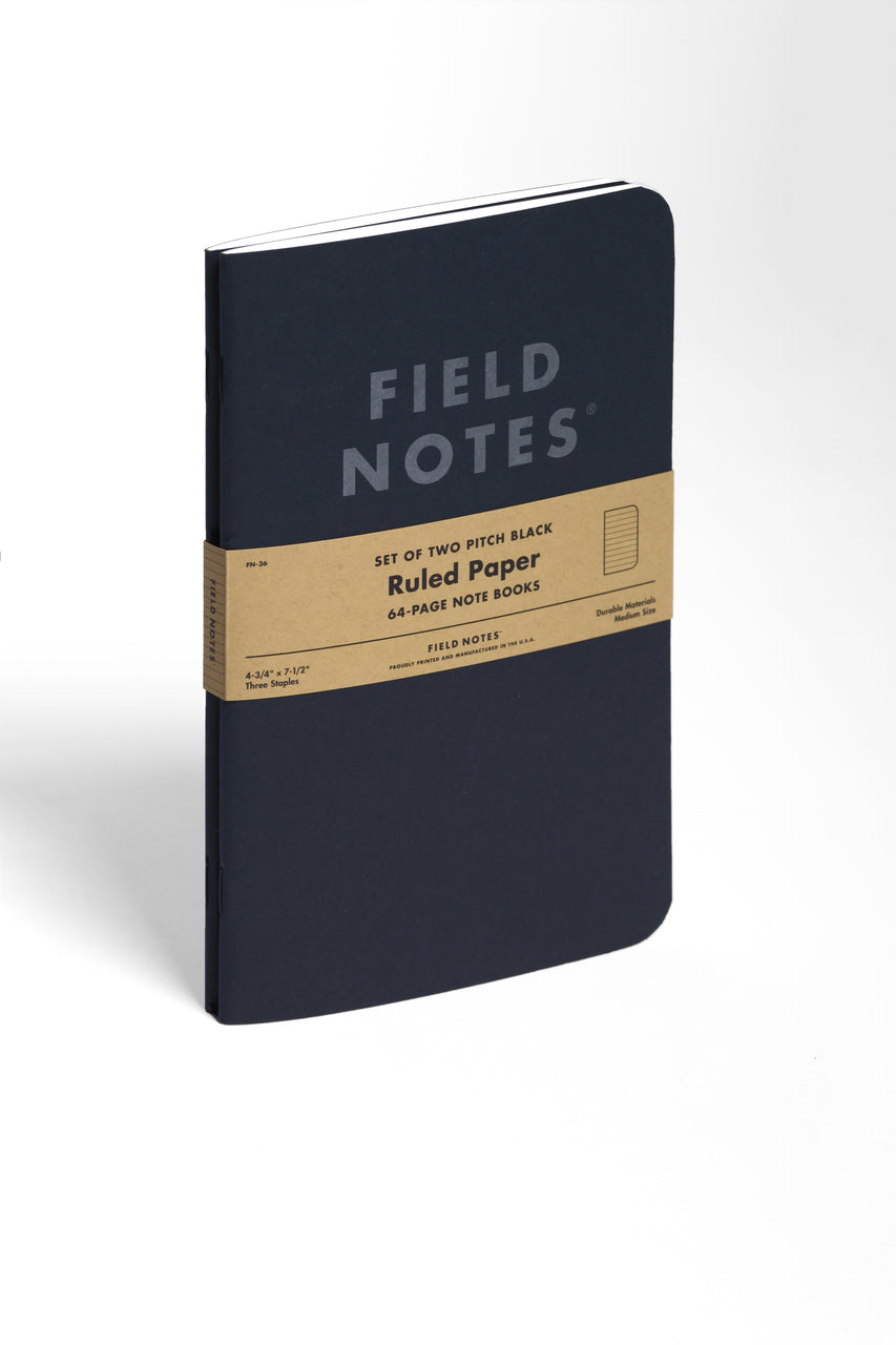 Field Notes Pitch Black Ruled 2-Pack- 4.75 x 7.5 inch size — Two Hands  Paperie