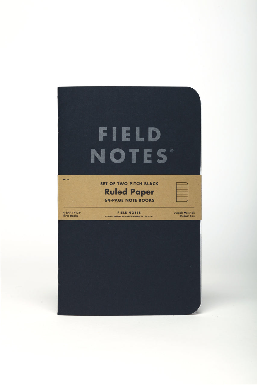 Field Notes Pitch Black Ruled 2-Pack- 5x7- NEW! is larger than most Field Notes Notebooks measuring 4.75 inches by 7.5 inches.