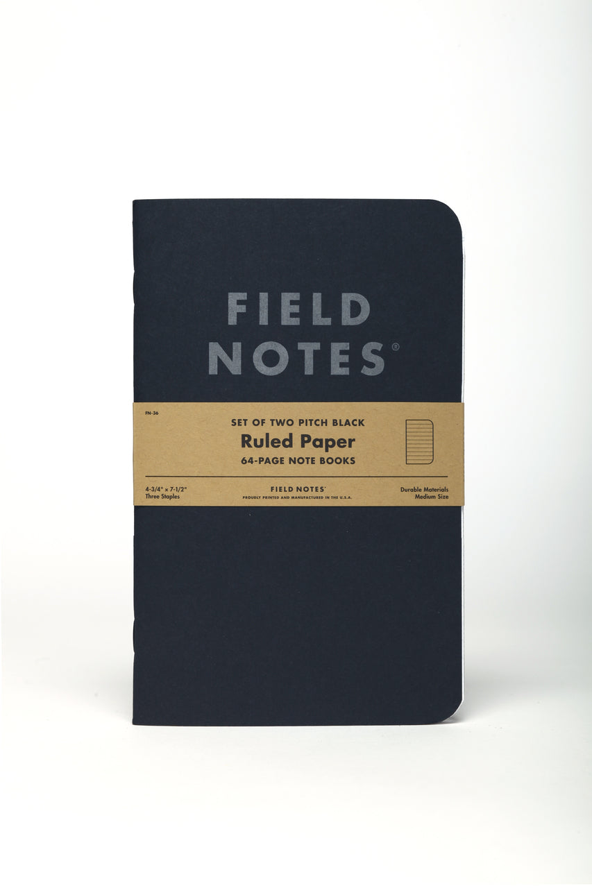 Field Notes Pitch Black Ruled 2-Pack- 4.75 x 7.5 inch size — Two Hands ...