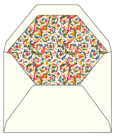 Fiorenza Lined Envelopes  comes in a package of 100. The liner features a classic Florentine pattern. 6.25 by 8.38 inches in size  (16 by 21.3 cm.).