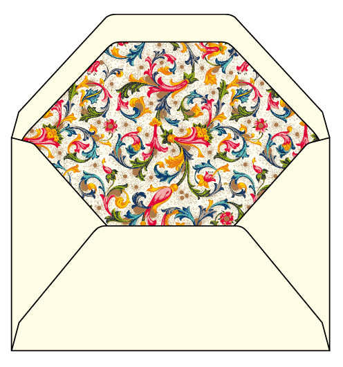 Fiorenza Lined Envelopes  comes in a box of 100 or a package of 10. The liner features a classic Florentine pattern.3.54 by 5.51inches (9 by 14 cm.) in size.