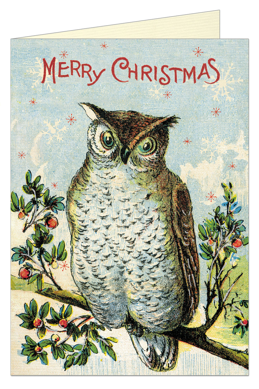 Cavallini & Co. Christmas Owl Blank Single Holiday Card
