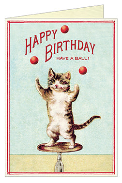 Cavallini & Co. Juggling Cat Happy Birthday Single Card — Two