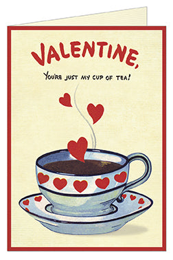Cavallini & Co. Cup of Tea Valentine Greeting Card- Single Card, Blank Inside