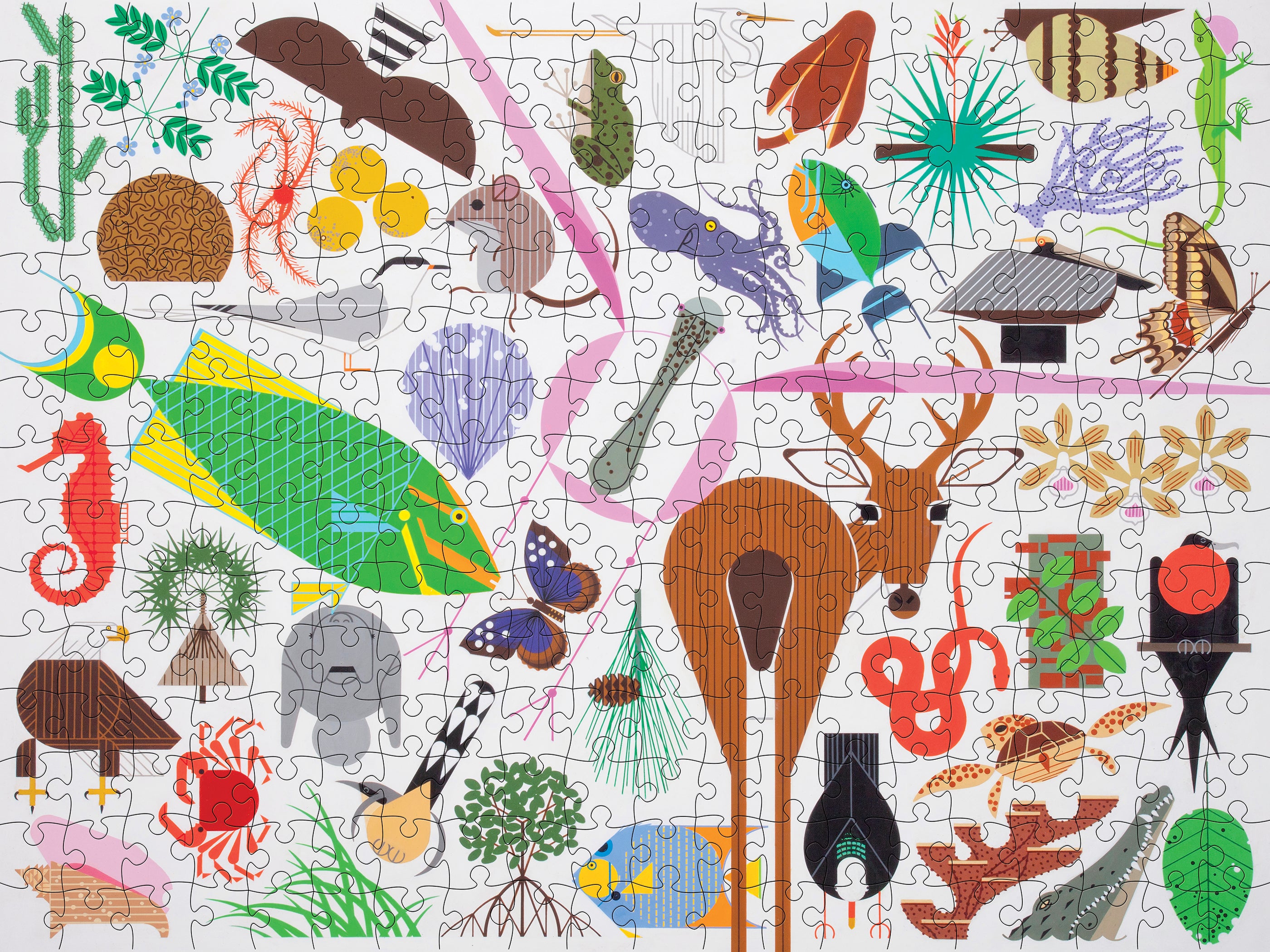 Charley Harper- Wildlife Wonders 500-Piece Jigsaw Puzzle finished size is 24 by 18 inches.