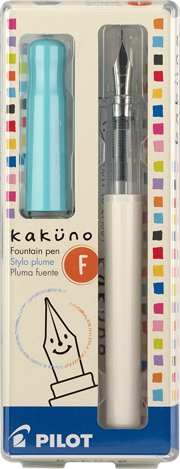 Pilot Kakuno Fountain Pen- White Body with Turquoise Blue Cap- Fine Ni —  Two Hands Paperie