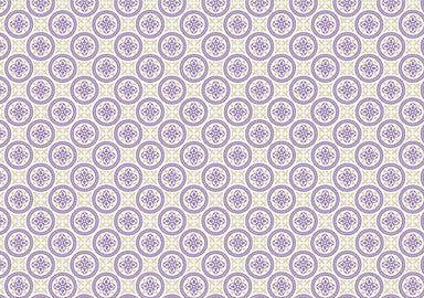 This Rossi 1931 Decorative Letterpress Paper features a repeating pattern of purple medallions. 