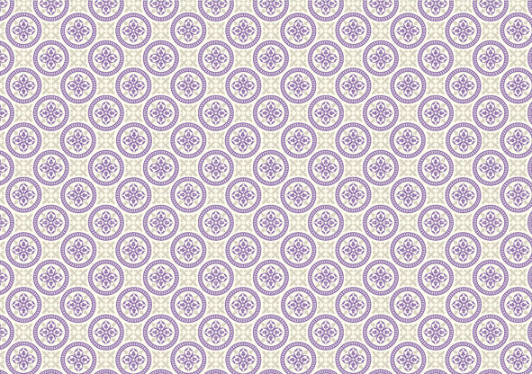 This Rossi 1931 Decorative Letterpress Paper features a repeating pattern of purple medallions. 