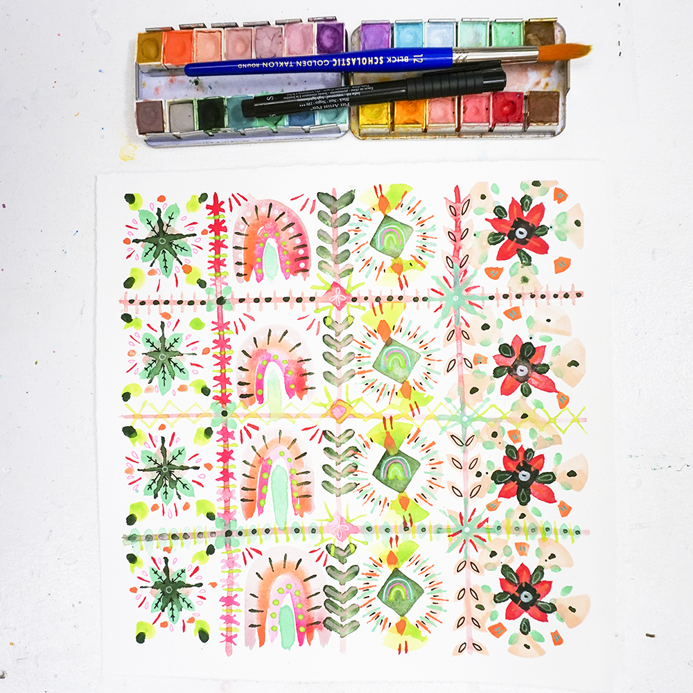 Ornamental Watercolor  Class sample and supplies