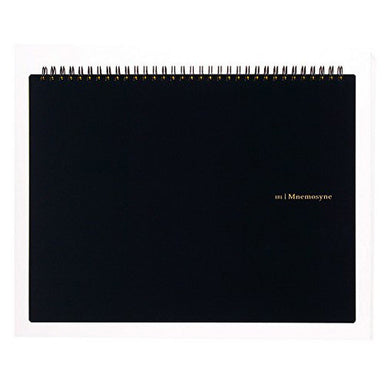 Maruman Mnemosyne spiral bound notebooks feature durable, black plastic covers with rounded corners, bound with twin wire spiral binding.