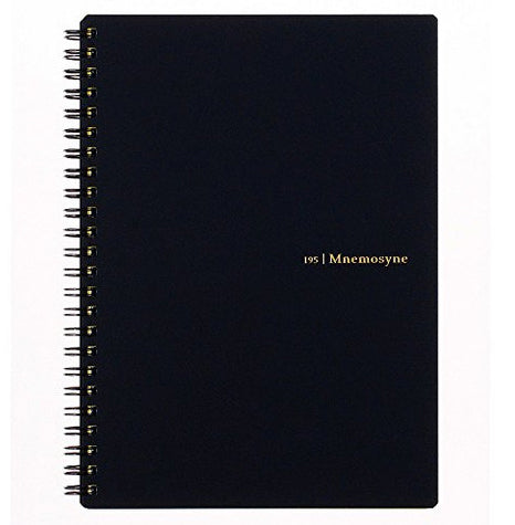 Maruman Mnemosyne Japanese spiral bound note pads feature durable, black plastic covers with rounded corners, bound with twin wire spiral binding.