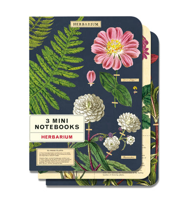  Herbarium is a newer design for Cavallini & Co., and it is very popular. This Mini Notebook Set includes three high quality notebooks featuring vintage botanical imagery reminiscent of a vintage botanical chart. 