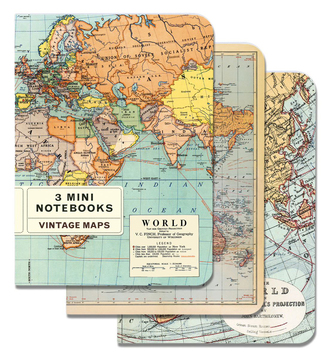 Cavallini & Co. Vintage Maps Mini Notebook set. 