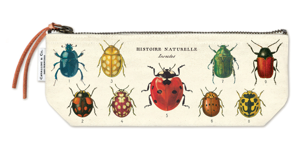 Cavallini's Insects Mini Pouch features vintage natural history images of insects from the Cavallini archives. 