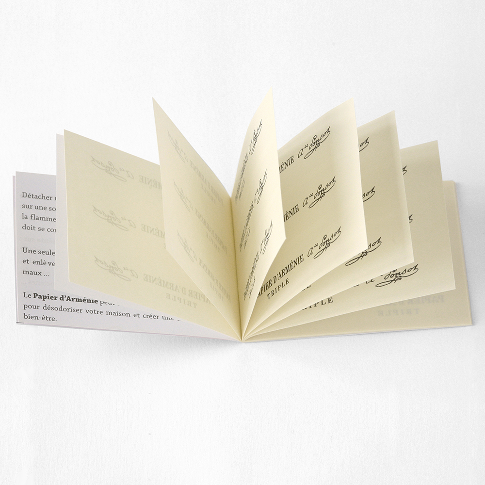 Each booklet contains 36 detachable strips of perfumed paper. 
