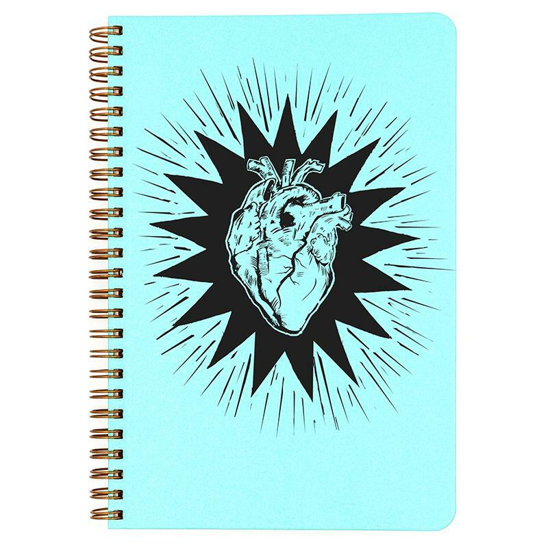 Hot Blue Heart Beat small spiral bound notebook.