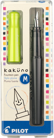 Pilot Kakuno Fountain Pen- Black Body with Lime Green Cap- Medium Nib