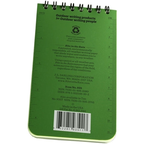 Rite in the Rain Spiral Notebook- Green- 3x5