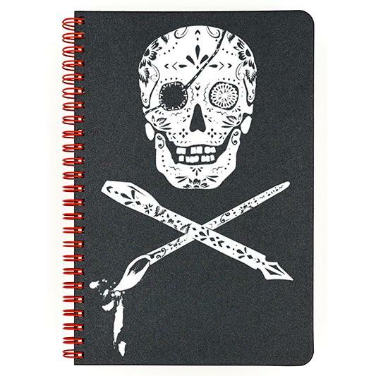 Jolly Roger small Make My Notebook spiral bound notebook in black.