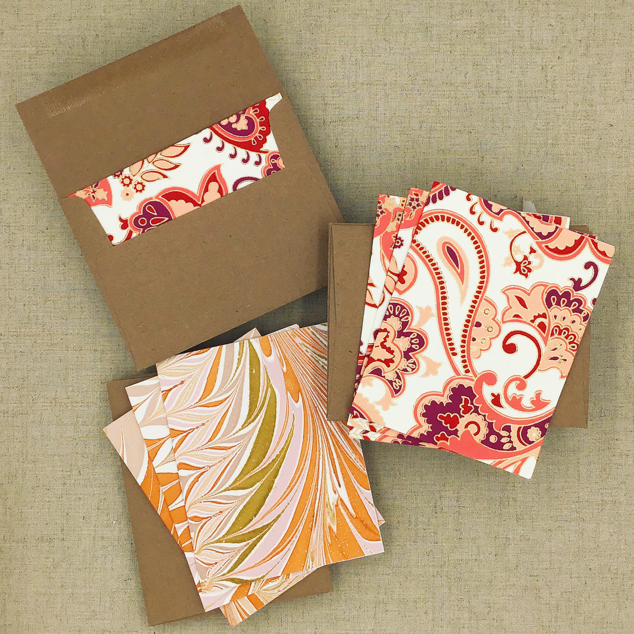 Two Hands Made Recycled Cotton Stationery- Package of 8- Peach 