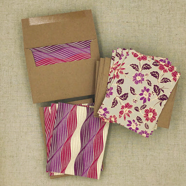 Two Hands Made Recycled Cotton Stationery- Package of 8- Purple
