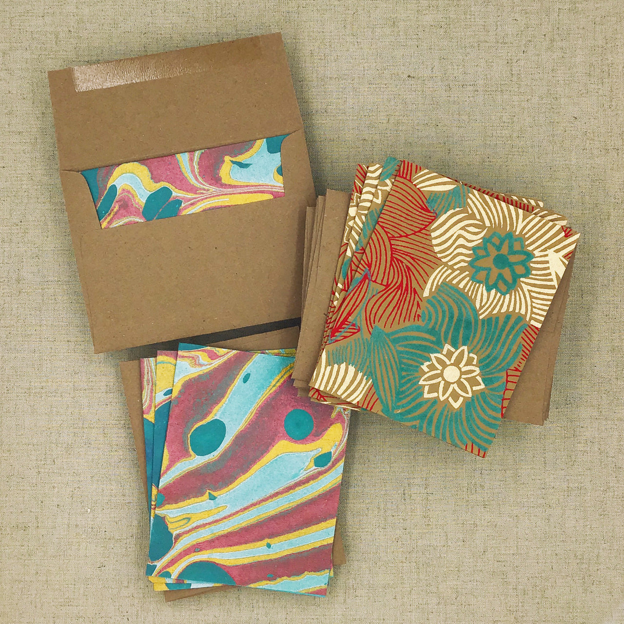 Two Hands Made Recycled Cotton Stationery- Package of 8- Teal