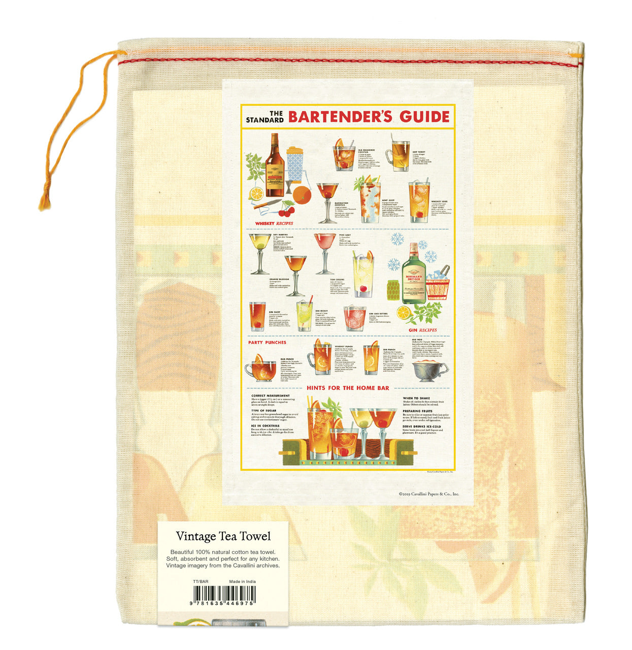 Cavallini & Co. Bartender's Guide Cotton Tea Towel — Two Hands Paperie
