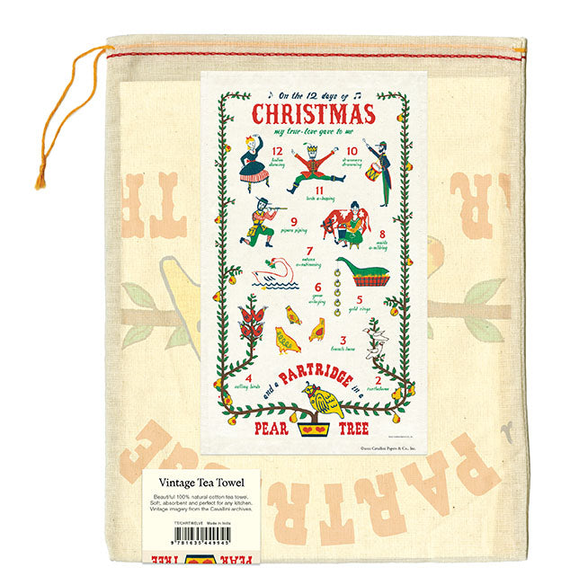 Cavallini & Co. Twelve Days of Christmas  Holiday Cotton Tea Towel
