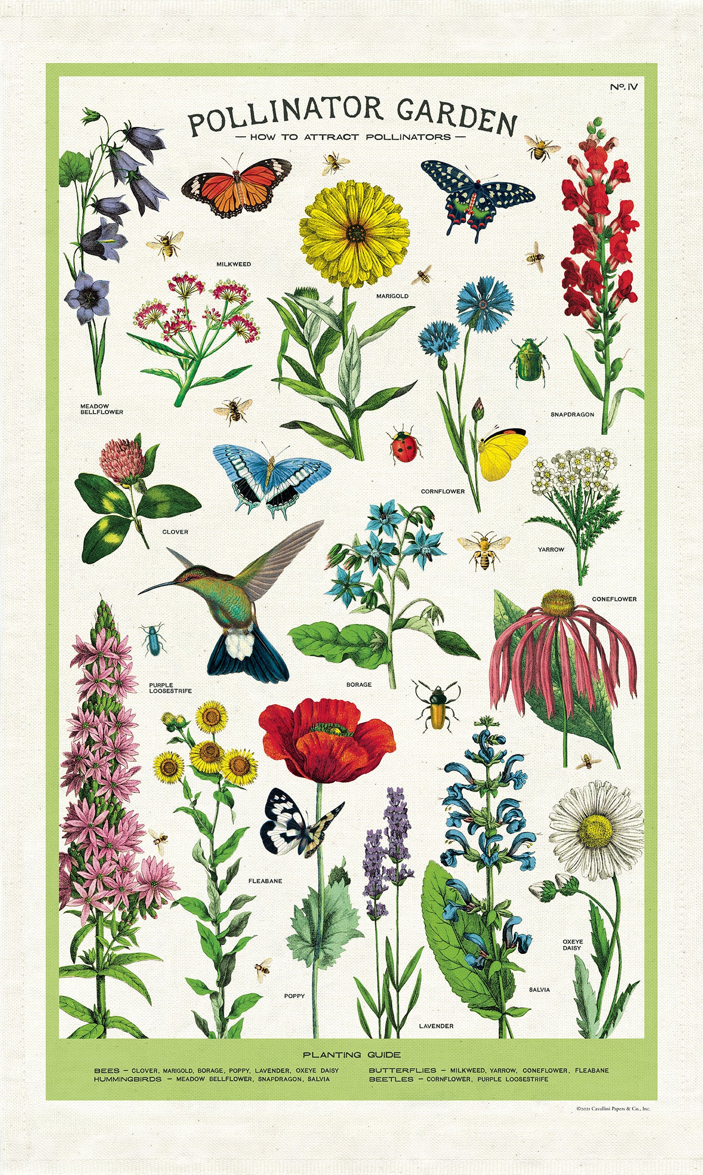 Cavallini & Co. Pollinator Garden Cotton Tea Towel