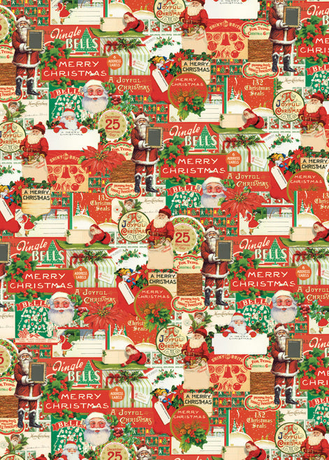Christmas Wrapping Paper - Vintage Red Green Xmas Tree Holiday Kraft  Present Wrap Paper 