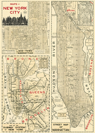Cavallini New York Map 4 Decorative Wrap is made in Italy and measures 20 by 28 inches. Vintage maps printed on fine, high quality laid paper. Ready to use in collage or hang on the wall.