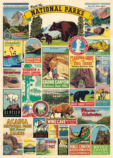 Cavallini & Co. National Parks Decorative Wrap compiles favorite emblems from some of the most well known national parks- Zion, Glacier, Grand Canyon, Rocky Mountain, and many more.