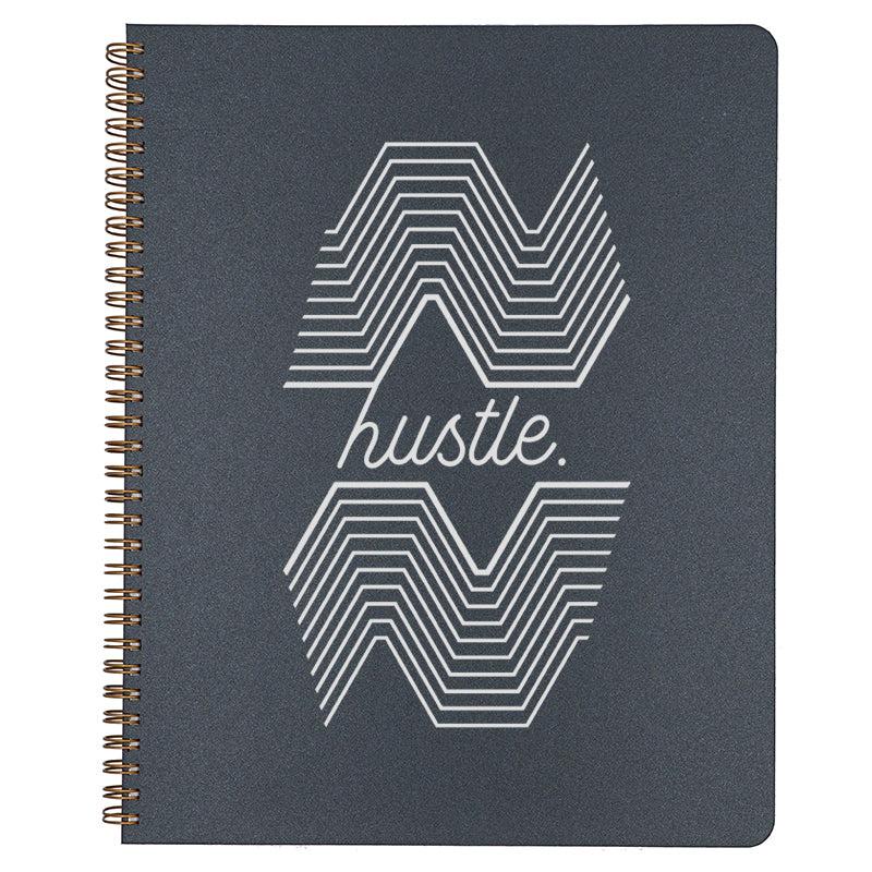 Large Hustle Spiral Bound Notebook in black.
