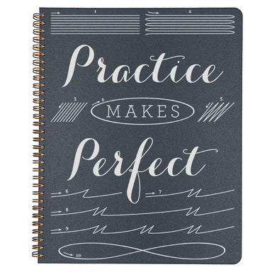 Large Practice Makes Perfect Spiral Bound Notebook in black. 
