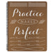 Large Practice Makes Perfect Spiral Bound Notebook in bronze.