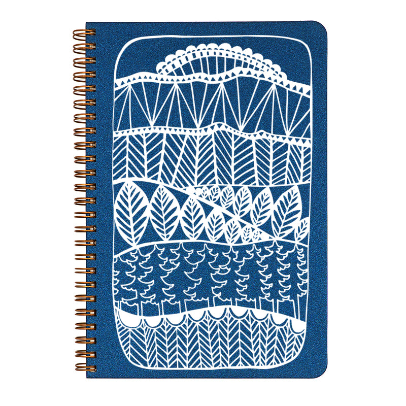  Featuring a whimsical forest, this notebook is printed with white ink on the color of your choice. 