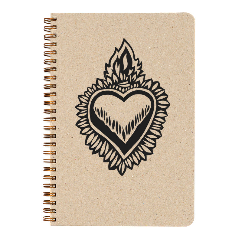 Milagro Flaming Heart notebook cover- Natural cover takes paint, pencil, crayon, and pen equally well. 