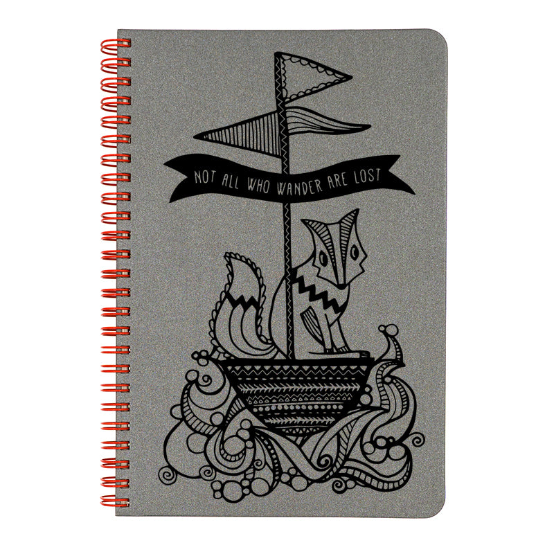 Make My Notebook Not All Who Wander Spiral Bound Notebook- grey cover.